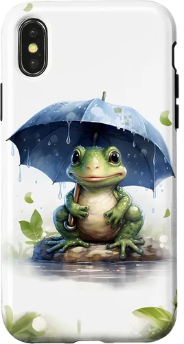 Vista 5 de Cute Green Frog with Umbrella in The Rain Case for iPhone 17