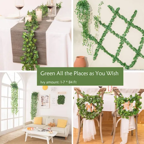 Vista 7 de Naidiler - Guirnalda colgante de hojas de hiedra artificial para decoración de vegetación en casa, paredes, cocina, habitación, fiestas, bodas