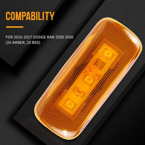 Vista 2 de HUSUKU 4 piezas de luces LED de marcador lateral para cama doble para Dodge Ram 2500 3500 2010-2017 (2x ámbar, 2x rojo)