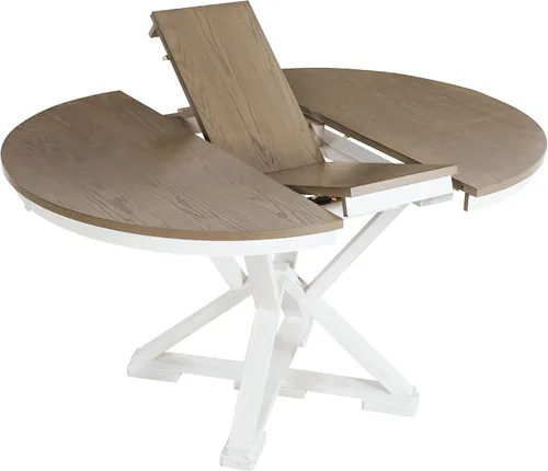 Vista 8 de Juego de mesa de comedor de 5 piezas, mesa redonda extensible funcional retro y 4 sillas tapizadas para comedor, sala de estar, marrón + blanco