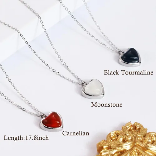 Vista 4 de SmileBelle Moonstone Necklace Heart Necklace for Women New Beginning Gifts for Her, Natural Stone Pendant Necklace for Teens, White Necklace as Cute