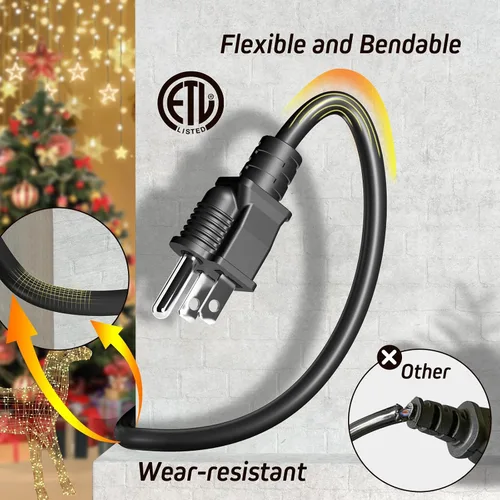 Vista 6 de Eversimpleinc Cable de extensión divisor negro de 1 a 4 (combinado de 31 pies, de extremo a extremo 13 pies), enchufe de 3 clavijas con 4 tomas