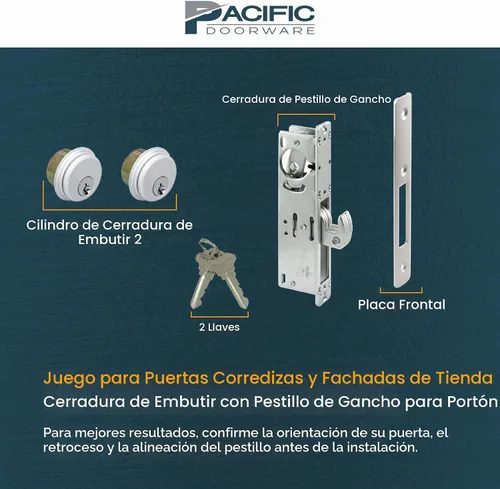 Vista 2 de Pacific Doorware Cerradura de puerta de embutir con gancho con llave