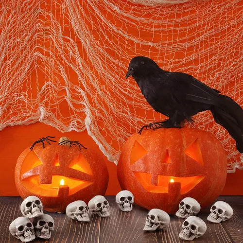 Vista 4 de Boao 10 piezas de cabeza de esqueleto de Halloween pequeños mini calaveras para decoración de fiesta de Halloween, decoración de mesa