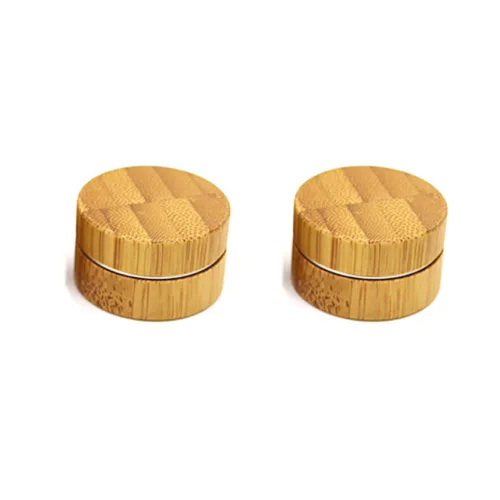 Vista 2 de 2 piezas de lata de aluminio vacía de 0.3 fl oz con carcasa de bambú, recipientes de muestra cosmética redondos de metal, latas de bambú, frascos