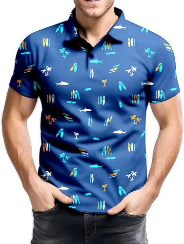 Vista 132 de Camisa de golf de los años 80 para hombre, ajuste seco, manga corta, estampada, divertidas, camisas de golf de los años 90 para hombre