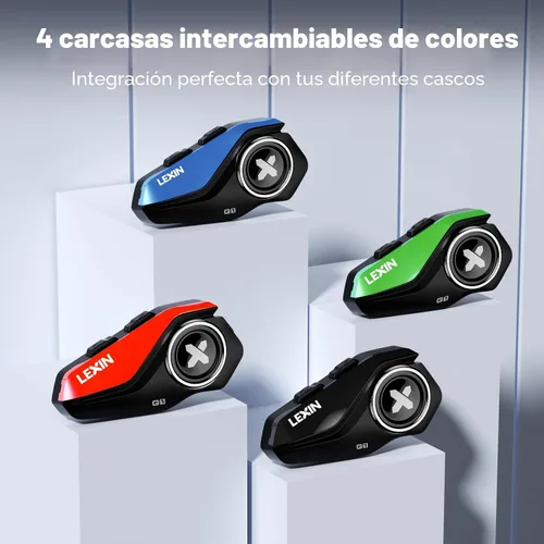 Vista 2 de Lexin G1 - Audífonos Bluetooth para motocicleta, altavoces para casco con 2 tipos de micrófonos, manos libres para llamadas/música/GPS, audífonos