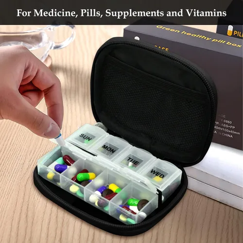 Vista 5 de Serfeymi Pastillero semanal para viaje, pastillero para bolso con pastillero extraíble de 7 días, organizador de medicamentos de viaje, contenedor