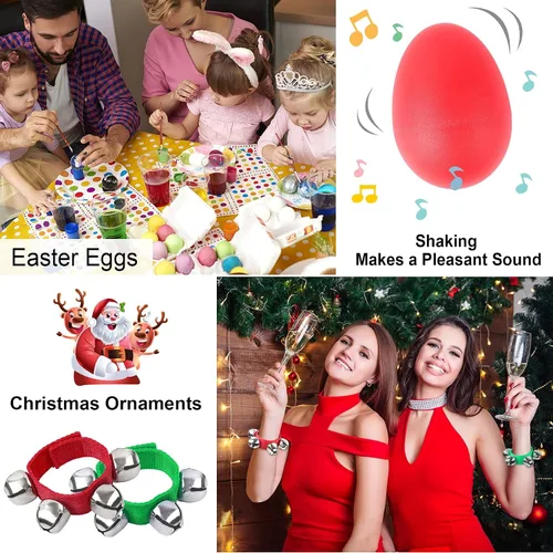 Vista 4 de Augshy 24 paquetes de instrumentos musicales agitadores para niños, 12 paquetes de coctelera de huevos y 12 paquetes de muñequera Jingle Bells