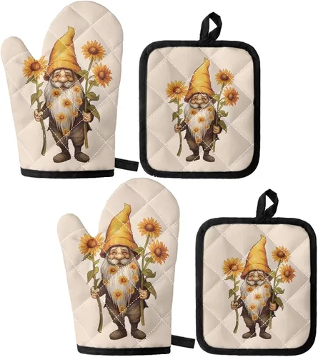 Vista 16 de UNICEU Juego de 4 manoplas de horno personalizadas y soportes para ollas, decoración de cocina, guantes protectores personalizados para hornear
