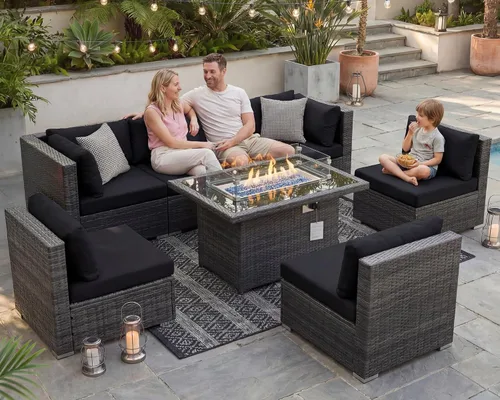 Vista 116 de NICESOUL Juego de muebles de patio de ratán extra grande con mesa para fogata de gas y propano, 29.3 pulgadas, respaldo alto, cómodos conversaciones
