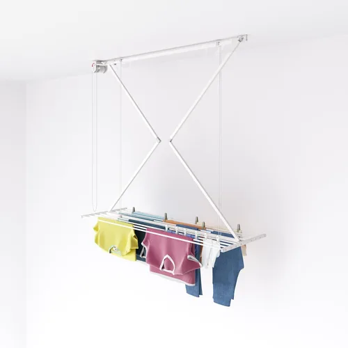 Vista 11 de foxydry Mini, Estante de Secado de Ropa Montado en el Techo con Polea, Secador Vertical Plegable para Ropa de Lavandería, Estante de Secado