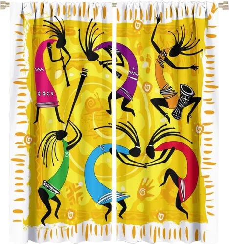 Vista 54 de Kokopelli - Cortinas opacas para cocina, decoración de sala de estar, dormitorio, 21 x 45 pulgadas, 2 paneles