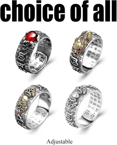 Vista 7 de choice of all Anillo Pixiu Feng Shui para mujeres y hombres, anillo sutra de corazón budista, apertura ajustable, amuleto de mantra, protección
