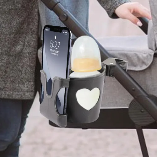 Vista 7 de Portavasos 2 en 1 para cochecito con soporte para teléfono, soporte para botella de bebida fácil de instalar, práctico soporte para teléfono