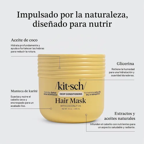 Vista 6 de Kitsch Mascarilla capilar hidratante con aceite de coco para cabello dañado
