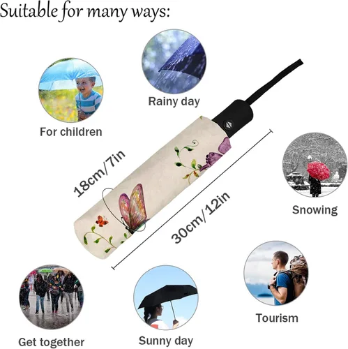 Vista 4 de DHDM Watercolor Automatic Umbrella for Rain Foldable Parasol Umbrella Eight strand Outdoor Umbrellas