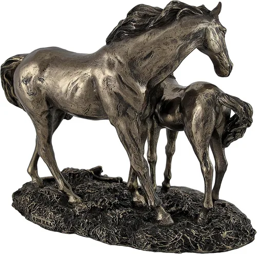 Vista 4 de Veronese Design Majestic Mare and Foal Wild Horses - Estatua con acabado de bronce, detalle exquisito, resina fundida en frío, 7 pulgadas de largo