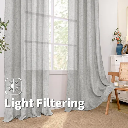 Vista 137 de BGment Cortinas de Lino Beige de 63 Pulgadas de Largo 2 Paneles - Tratamientos para Ventanas con Textura de Arpillera Filtrantes de Luz Cortinas B
