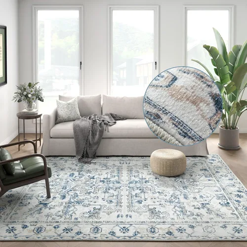 Vista 65 de jinchan Lima - Alfombra simétrica floral geométrica lavable, alfombra de entrada de medio círculo de 2 x 3, alfombra de media luna, suave y Azul