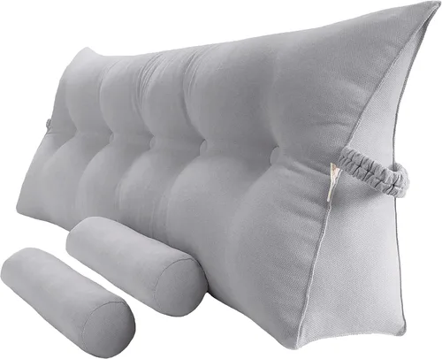 Vista 19 de Peachwell Almohada triangular de lectura para reposo en cama, cojín grande tipo cabecero, respaldo, almohada de cuña con dos almohadas cilíndricas
