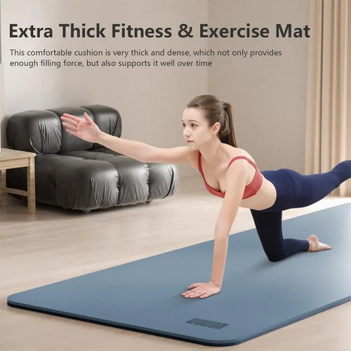 Vista 7 de Tapete de yoga ancho de 31.5 in, antideslizante, extra grueso, de 1/3 pulgadas, material TPE de alta resistencia, esterillas de yoga caliente