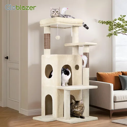 Vista 7 de Globlazer Torre de árbol para gatos de interior, casa de árbol para gatos adultos de 50 pulgadas para gatos adultos grandes con escalones, poste