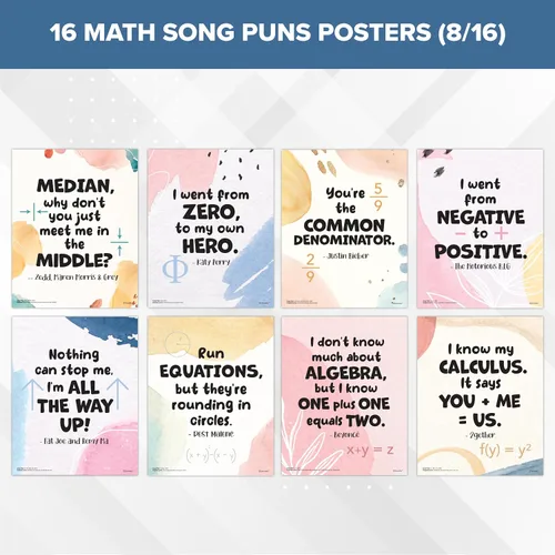 Vista 6 de Decorably 16 divertidos carteles matemáticos para decoración de aula