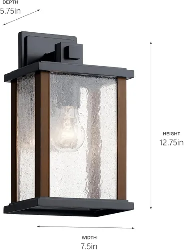 Vista 7 de Kichler Marimount - Lámpara de pared para exteriores de 12.75 pulgadas en color negro, aplique de pared exterior de 1 luz con vidrio acanalado
