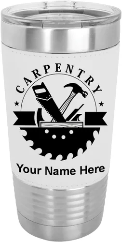 Vista 22 de LaserGram Vaso aislado al vacío de 20 onzas, carpintería, grabado personalizado incluido (piel sintética, estilo béisbol) Engraved Gift for