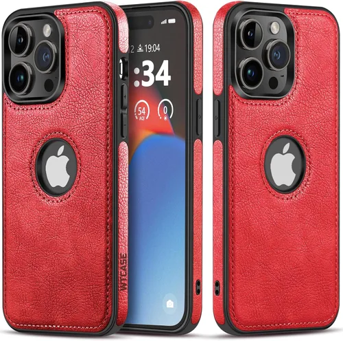 Vista 7 de WTCASE Funda de cuero para iPhone 14 Pro, delgada, flexible, agarre suave, funda de piel sintética de lujo Vgean para hombres, fundas duraderas Negro