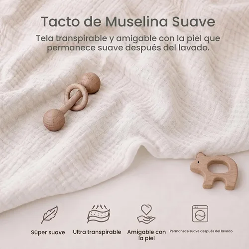 Vista 6 de Konssy Cambiador de muselina con espuma de forro impermeable, incluye 2 unidades de funda suave y de algodón, cambiador de pañales para bebé