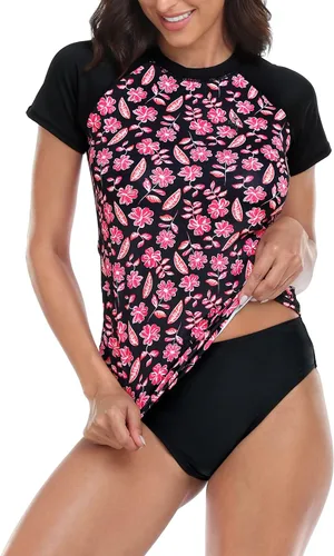 Vista 4 de LRD Camisetas de manga corta para mujer, con protección UPF 50, de secado rápido, camiseta de natación activa
