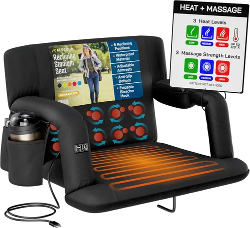 Vista 10 de Alpcour Asiento de estadio de masaje con calefacción, silla reclinable de lujo con respaldo y brazo - Calentador y masajeador integrados - Extra