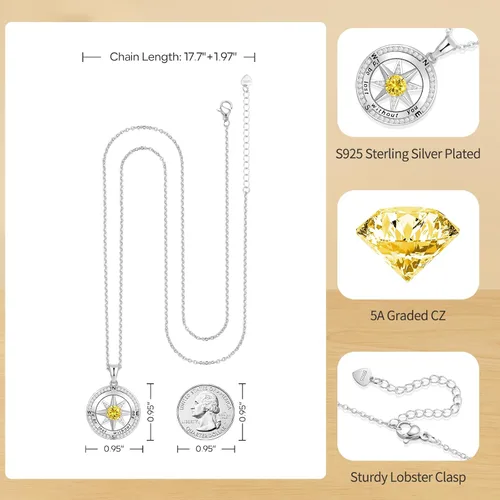 Vista 40 de Peeshow Collar para mujer, brújula, piedra natal, joyería de cumpleaños, aniversario, ideas para su novia, regalo romántico de amor en Navidad, día
