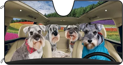 Vista 10 de Parasol para parabrisas delantero de automóvil para perro, caniche de almendra, hermosas flores, decoración para vehículo, reflector de rayos UV