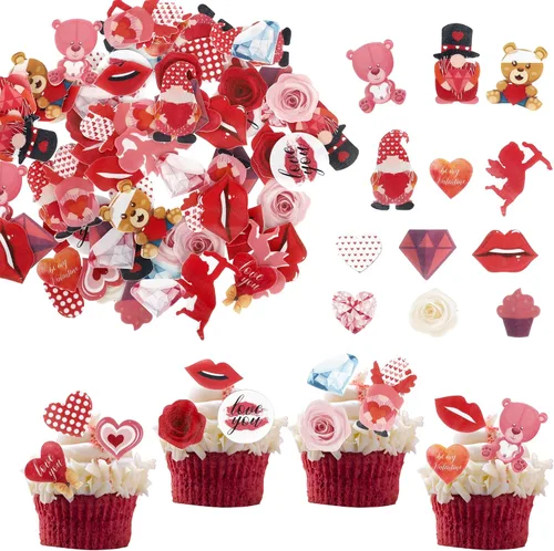 Vista 18 de Rsstarxi Paquete de 24 adornos para cupcakes para el día de San Valentín, con purpurina roja, dulce amor, para cupcakes, decoración de San Valentín
