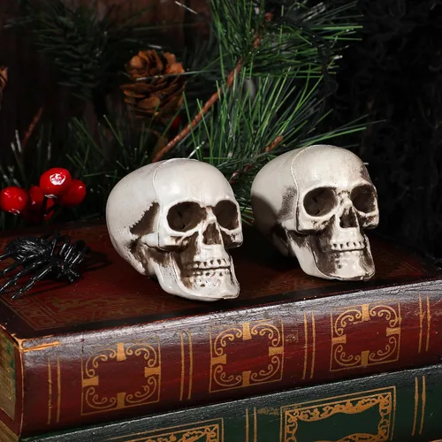 Vista 6 de NUOBESTY 18 piezas de mini cráneo modelo de calavera de plástico, decoraciones de esqueleto, decoración de hueso, accesorios de broma, cabezas