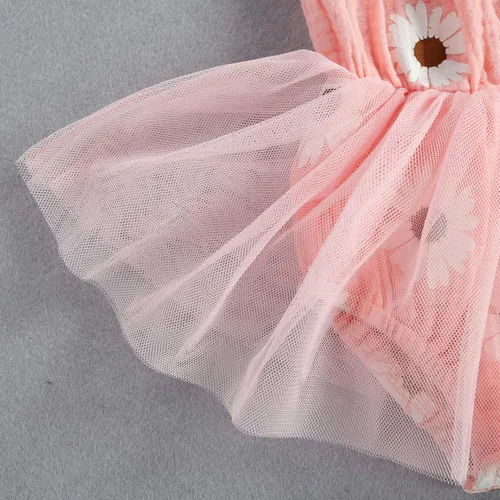 Vista 5 de Bebé recién nacido niña floral mameluco vestido de verano correas margaritas flores gasa tutú falda mono con diadema