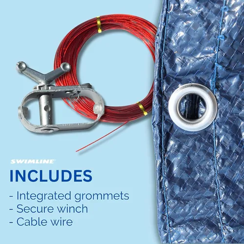 Vista 3 de Swimline Hydrotools Super Guard - Cubierta resistente de 31 pies, de color azul/negro, con cabrestante y cable, protección ultravioleta