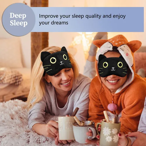 Vista 2 de Lindas máscaras para dormir con diseño de animales de dibujos animados, máscara de felpa para dormir y con los ojos vendados de viaje, divertida