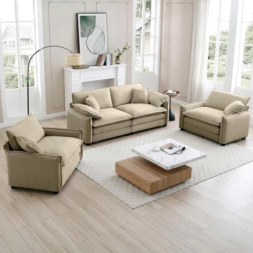 Vista 11 de Juego de sofá de nube de gran tamaño, asiento profundo de 25.2 pulgadas, cómodo sofá biplaza de pana y silla, moderno juego de sofás modulares
