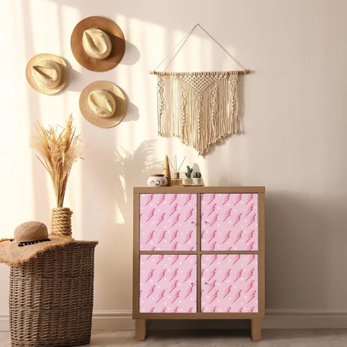 Vista 3 de Kosiz Preppy - Papel tapiz de despegar y pegar, papel tapiz extraíble rosa intenso, papel de dormitorio con relámpagos de color rosa, fondo