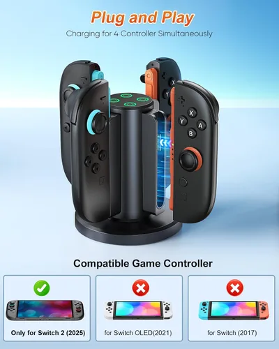 Vista 4 de FYOUNG Charging Station for Nintendo Switch 2 Controller(2025), Charger Dock for Joycon 2 with Charging Indicator, Compact Vertical Charge 4