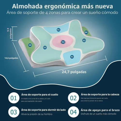 Vista 4 de Cervicac Almohada cervical para aliviar el dolor, almohada ergonómica para dormir de lado para soporte del cuello, almohada cervical ortopédica