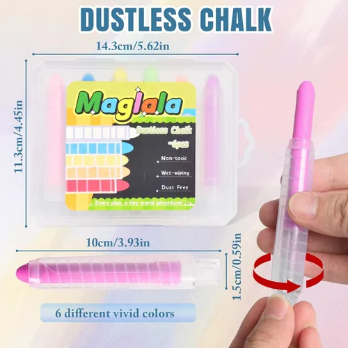 Vista 4 de 6 bolígrafos de tiza sin polvo, no tóxicos, lavables, de colores, para niños, lavables en húmedo, ideales para arte al aire libre y dibujo de pizarra