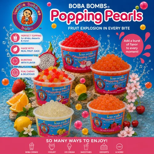 Vista 6 de Buddha Bubbles Boba - Perlas de Boba para reventar/estallar de primera calidad/Bombas de Boba / cobertura de postre (perlas de arándano)