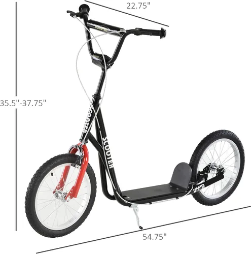 Vista 7 de Aosom Patinete para jóvenes, patinete para niños de 5 años en adelante, carga máxima 100 kg, con manillar ajustable, ruedas inflables de 16", frenos