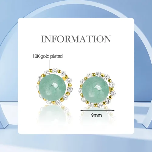 Vista 64 de Jade Earrings Studs,Green Jade Earrings for Women,925 Sterling Silver Earrings Studs for Sensitive Ears,Handmade Jade Earrings for Birthday