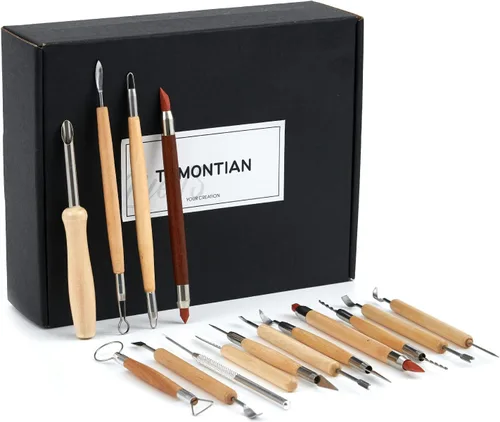 Vista 8 de TEMONTIAN Kit de herramientas de cerámica, herramientas de escultura de arcilla, 43 herramientas de rueda de cerámica de doble cara para adultos